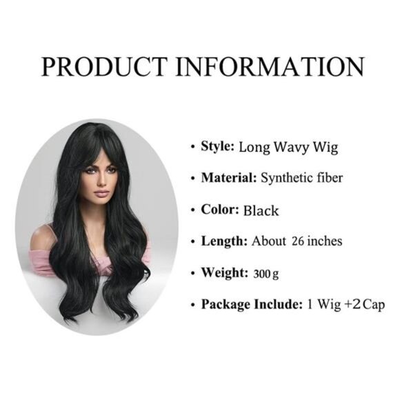 Women Cosplay Daily Natural Hair Wig Heat Resistant Fiber - Black